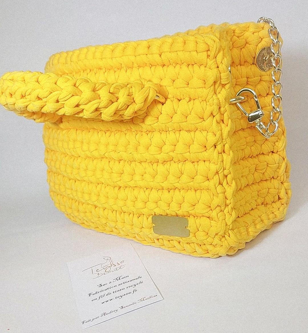 Sac a main au crochet jaune hibiscus
