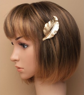 Barrette cheveux femme dore feuille