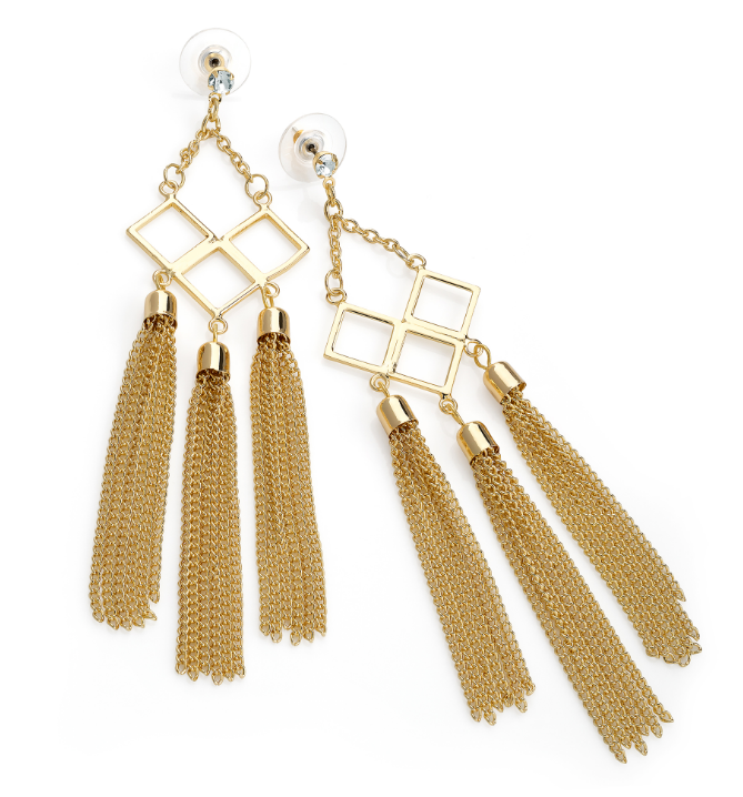 Boucle d oreille fantaisie a franges en or jaune