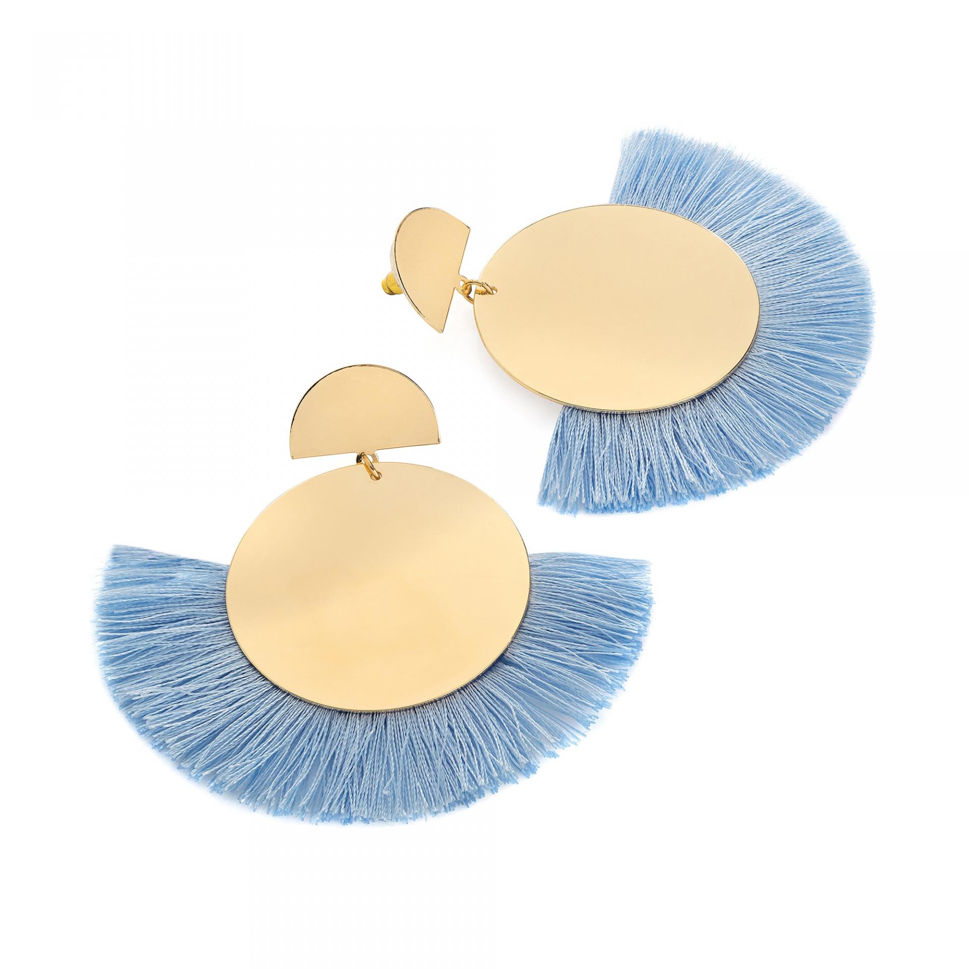 Boucles d oreilles bleu ciel a pompons dore