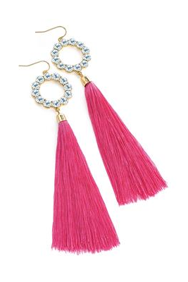 Boucles d oreilles diamant et pompon rose fushia