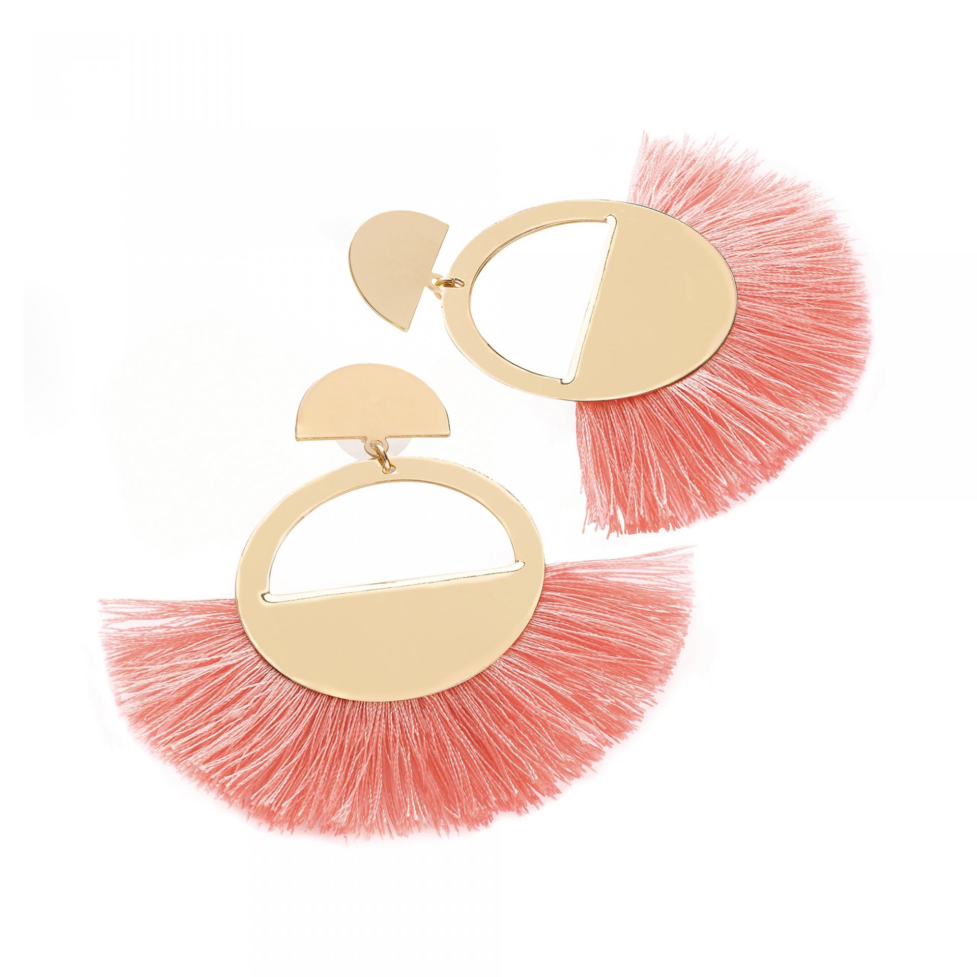 Boucles d oreilles rondes a pompons corail