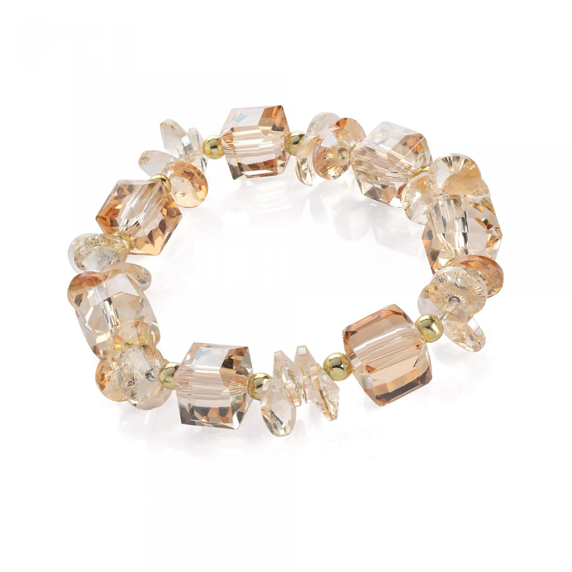Bracelete fantaisie elastique de perles de verre champagne 1
