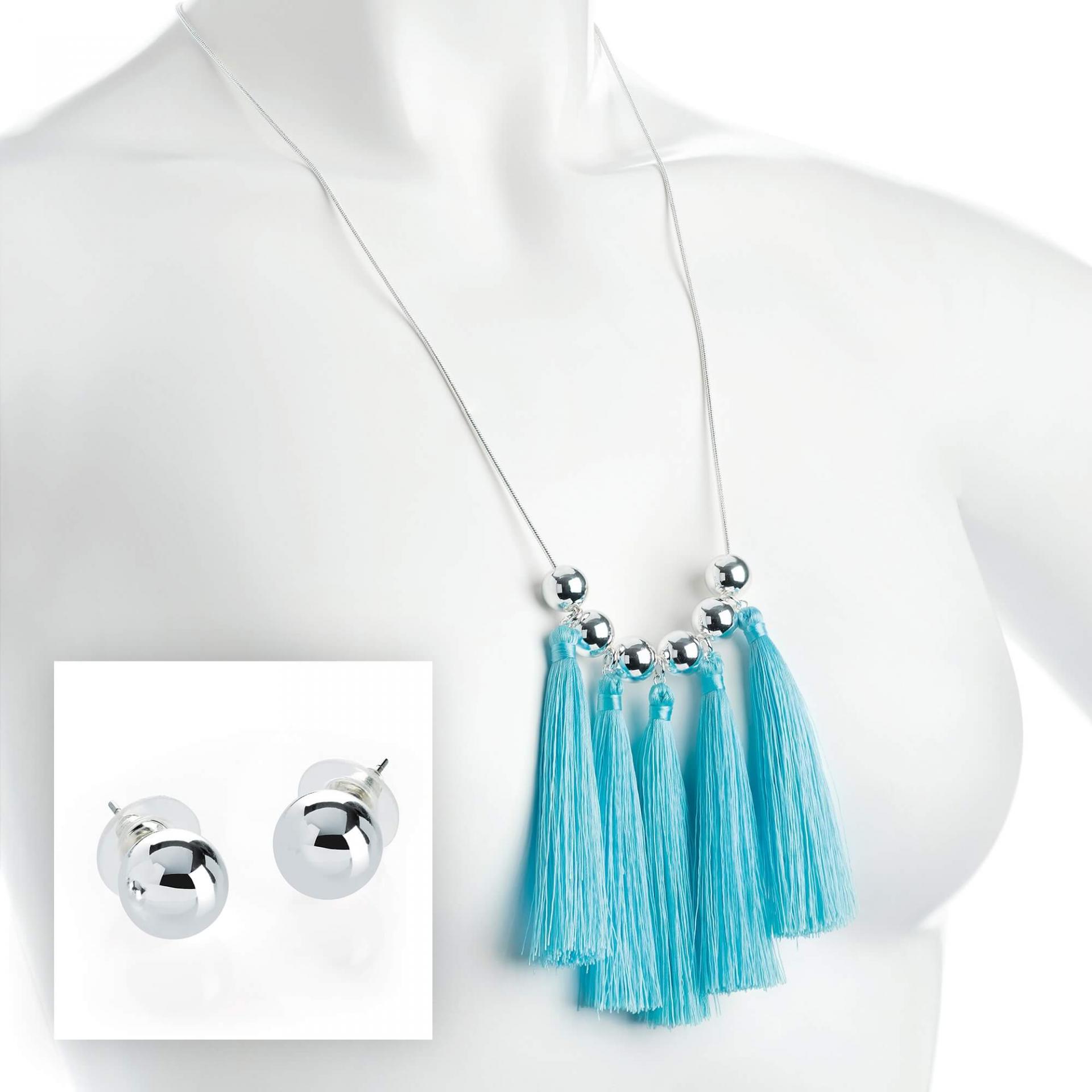 Collier fantaisie pompons bleu ciel image 2019