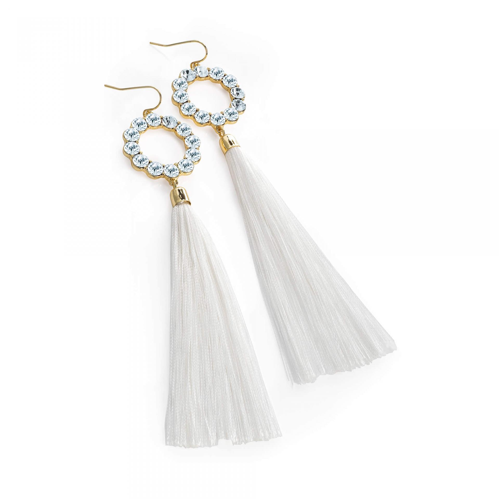 Longue boucle d oreille a pompon blanc image 2019