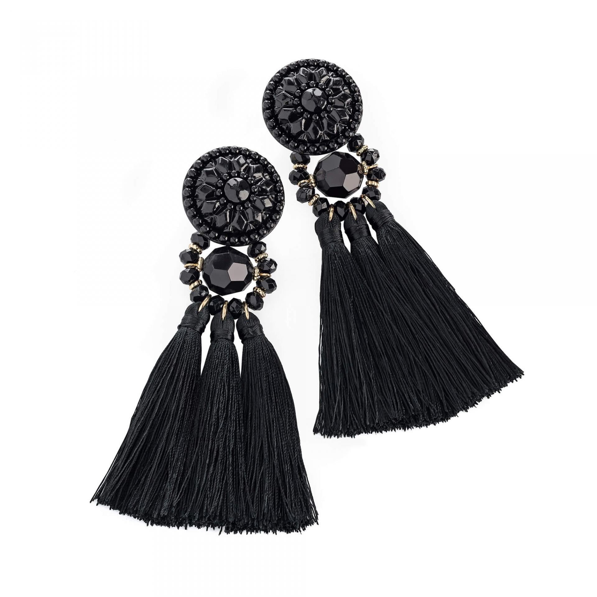 Longue boucle d oreilles a pompon noir image 2019