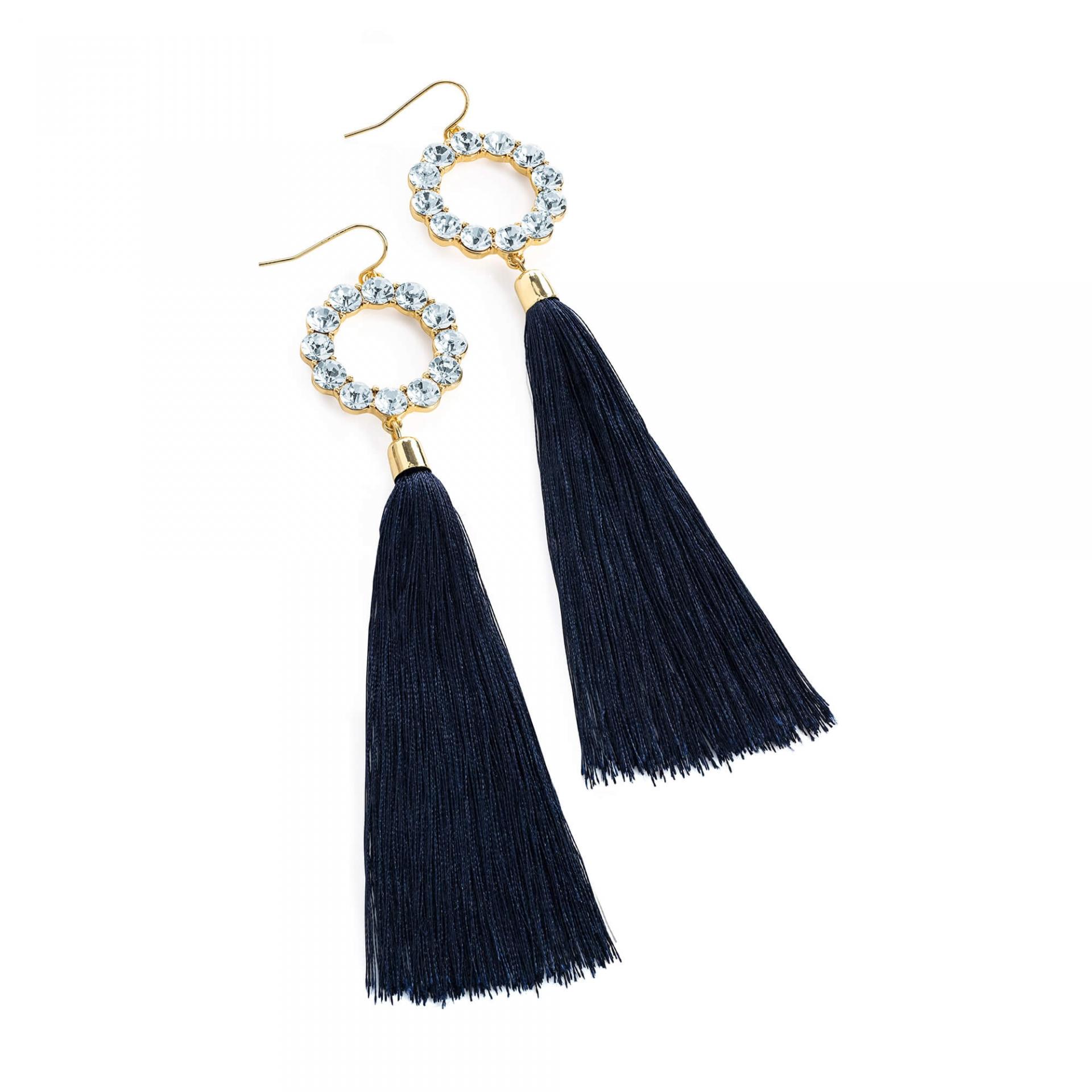 Longue boucles d oreilles a pompon bleu nuit image 2019