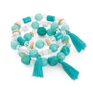 Lot de trois bracelets avec pompon bleu
