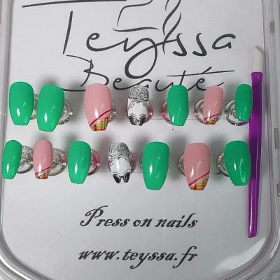 Kit de press on nails : madras - les créoles vert