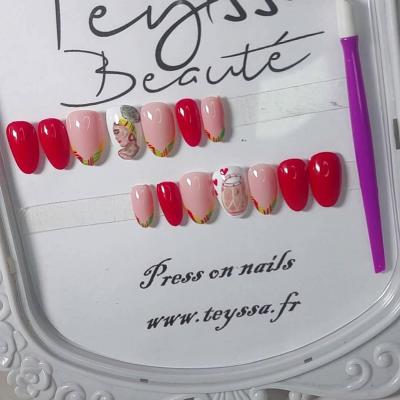 Kit de press on nails : madras - les créoles rouge