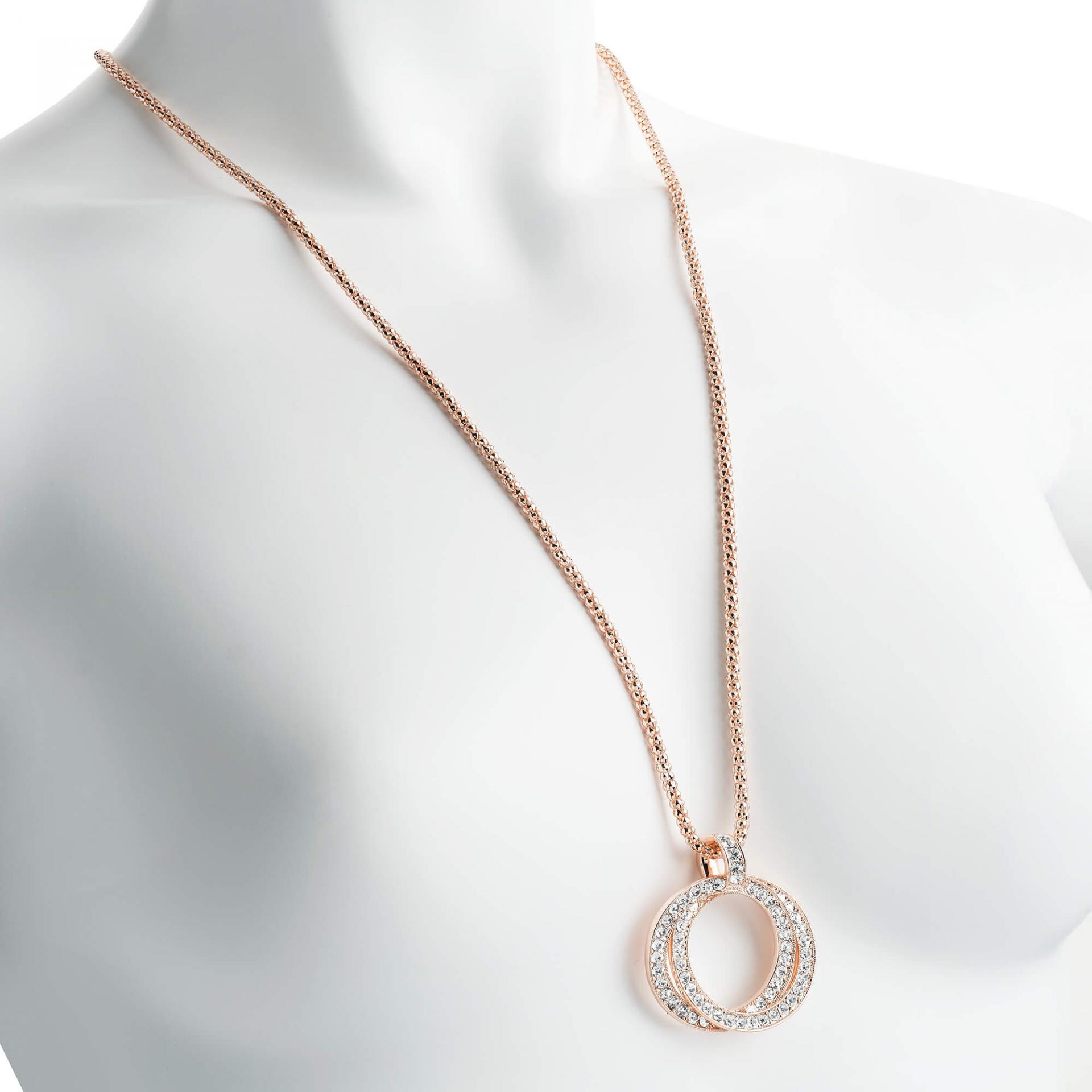 Sautoir fantaisie avec pendentif double cercle en or rose image 2019