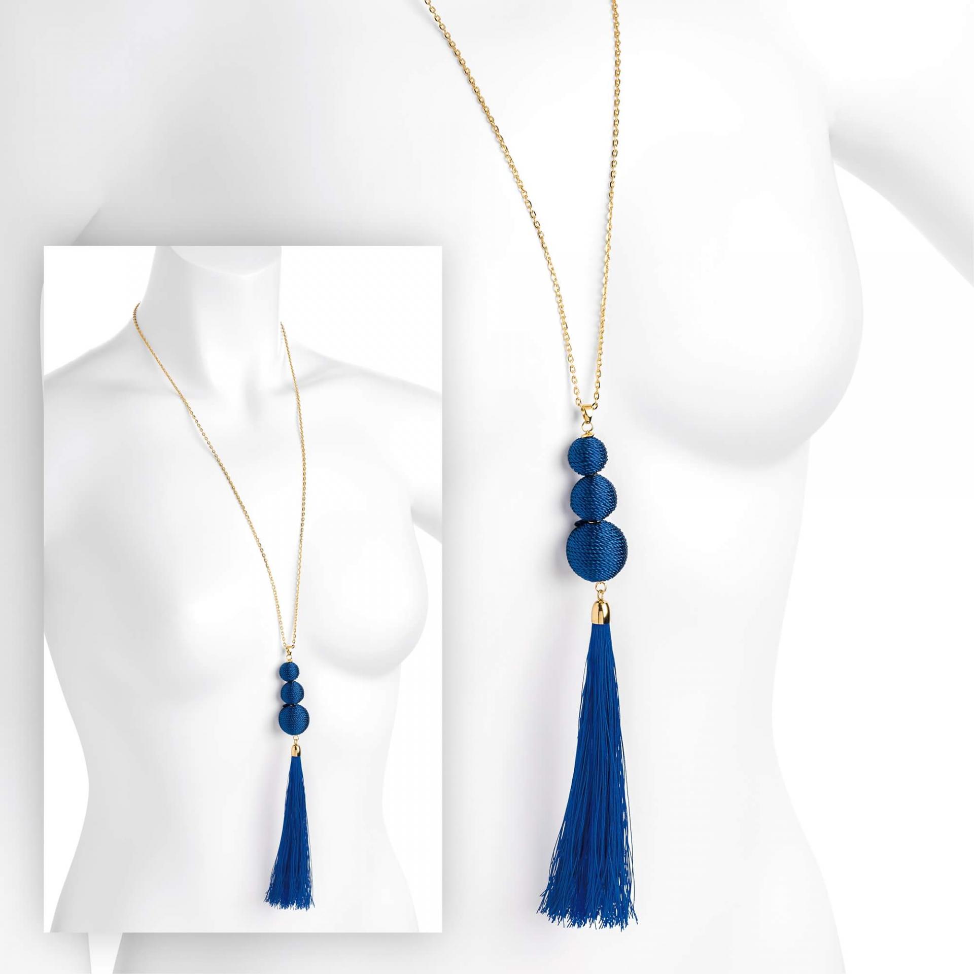 Sautoir fantaisie pour femme avec pompon bleu image 2019