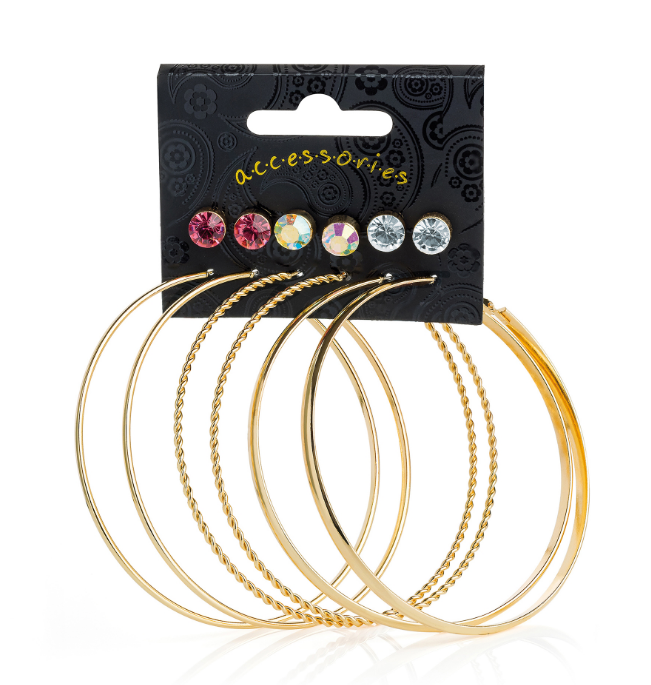 Set de six paires de boucles d oreilles creole et puces en or jaune
