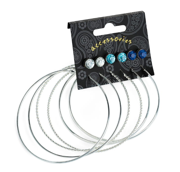 Set de six paires de boucles d oreilles fantasie en argent